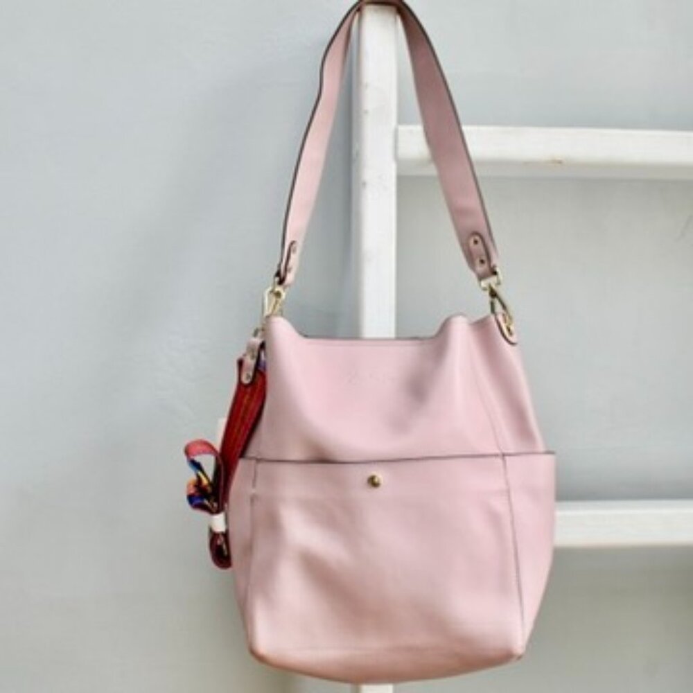 Bostanten Lotty Mauve Pink Cowhide Leather Hobo Tote Shoulder Bucket Bag Purse